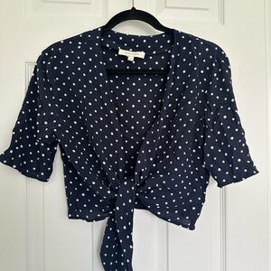 Favorite Daughter Navy Polka Dot Crop Top